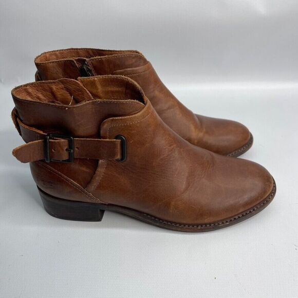 UGG Women's Barnett 1016942 Brown Leather‎ Round Toe Side Zip Ankle Boots Size 6 - Picture 1 of 9